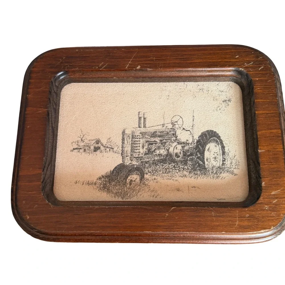 Vintage Leather Art Print Farmer Tractor Rural Americana Wood Framed‎ Wall Art